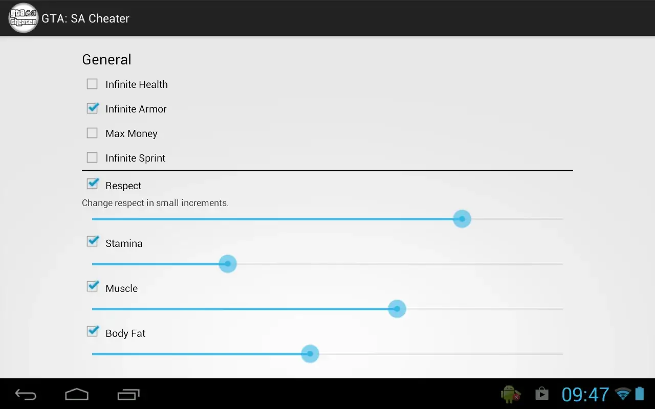 Screenshot GTA San Andreas Cheater APK